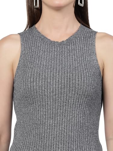 Image of Kalt Womens Knitted, Ribbed Cotton Fitted Sleeveless Round Neck Cami Tank Top