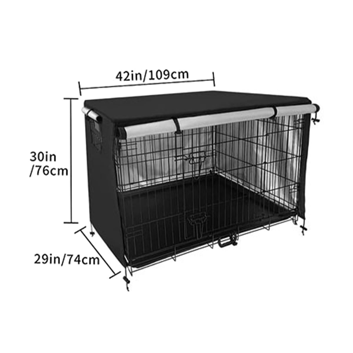 Copertura per Gabbia per Cani, 109 x 74 x 76 cm, Impermeabile, Oscurante, Traspirante, Portatile, per Cuccioli e Gatti, per addestramento, per Interni ed Esterni, Colore Nero