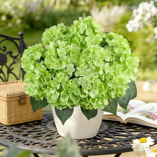 AGIRL 3 Bundles Green Artificial Hydrangea Flowers for Outdoors, UV Resistant Lifelike Faux Flowers for Spring Indoor Outdoor Garden Patio Porch Balcony Home Decoration Wedding Party Centerpieces by AGIRL - Used condition - Image 3