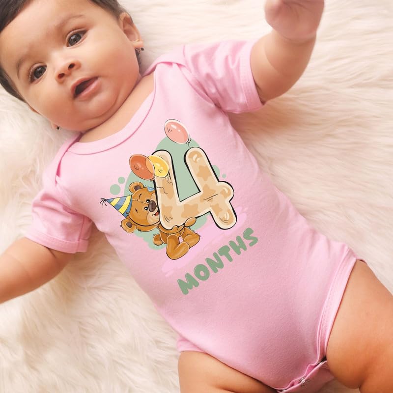 Image of Knitroot Monthly Birthday Teddy Special, Newborn Baby Half Sleeve Unisex Romper, Onesies, Sleepsuit, Body Suit, Envelope Neck, 1 to 12 Months Print, 0-12 Months, Infant Cloth for Boys & Girls