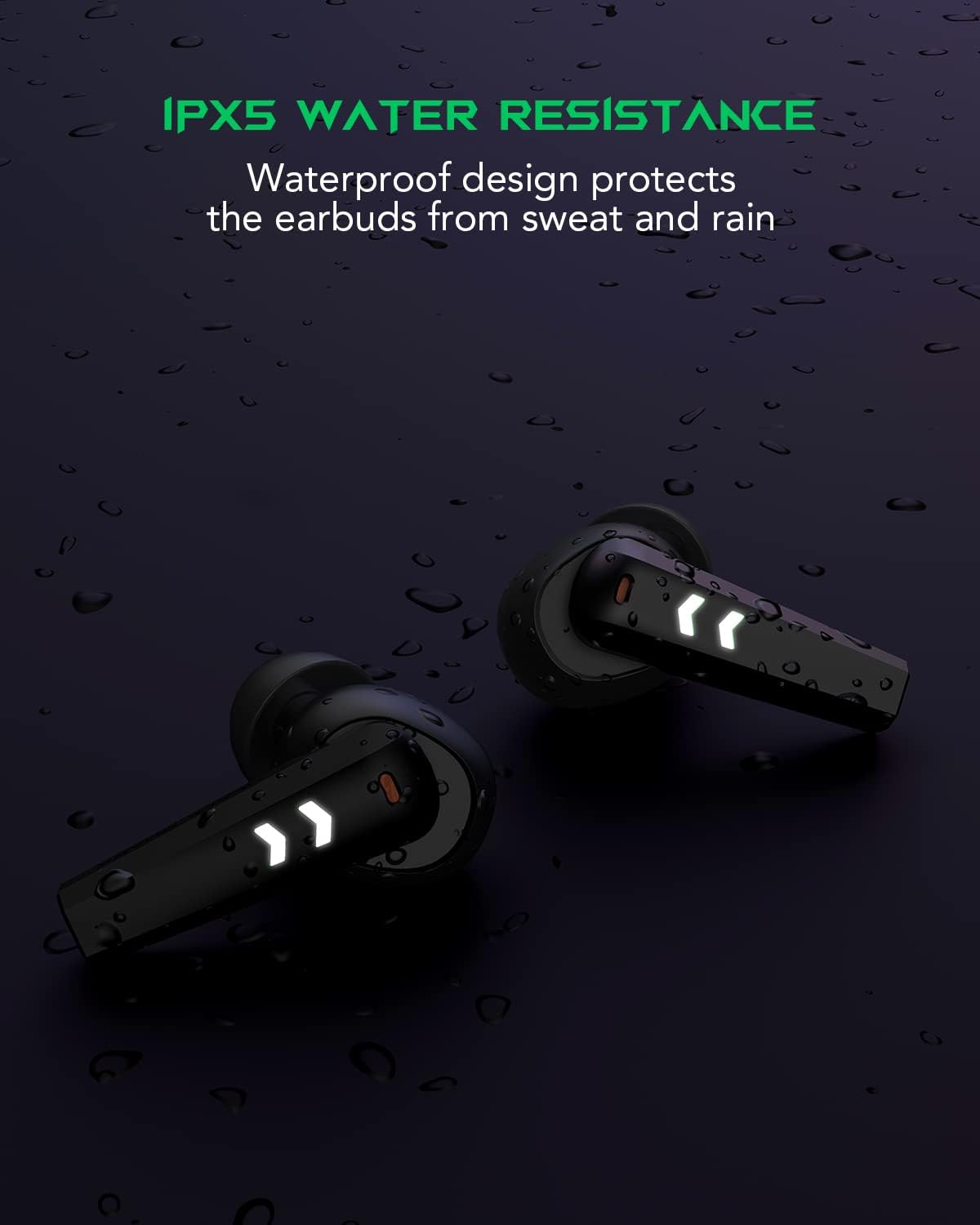 Black Shark Wireless Earbuds with 35ms Ultra-Low Latency, Gaming Bluetooth Earbuds with Premium Sound, Bluetooth 5.2, 10mm Drivers, 4 Hyperclear Mics, IPX5 Waterproof, 20H Play Time, Comfort Fit