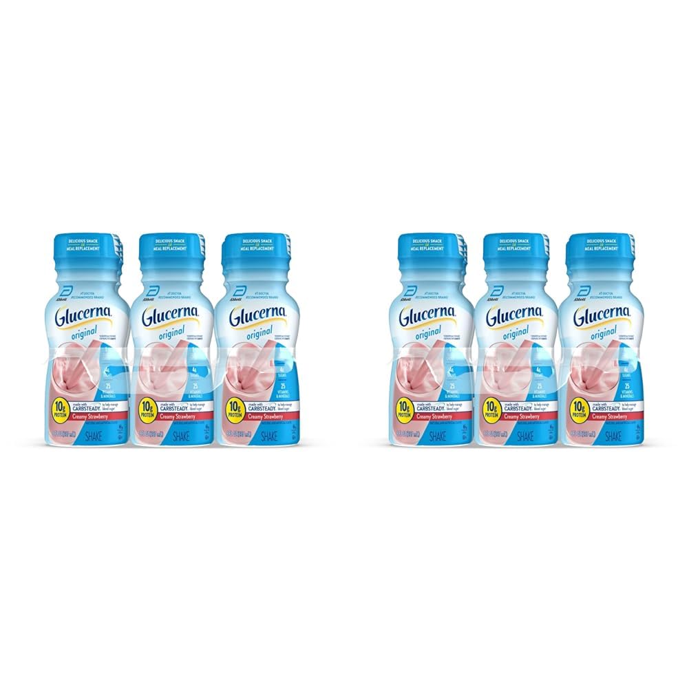 GlucernaNutritional Shake, Diabetic Drink to Support Blood Sugar Management, 10g Protein, 180 Calories, Creamy Strawberry, 8-fl-oz Bottle, 6 Count (Pack of 2)