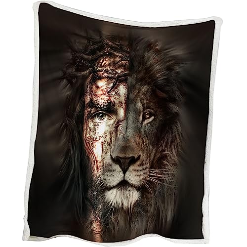 Blessliving Lion & Thorns Sherpa Throw Blanket Vintage Distressed Print Fluffy Microfiber Fleece Throw Lion Animal Printed Lightweight Warm Bed Blanket For Bed Couch Sofa (Twin, 60 X 80 Inches) #TOP6