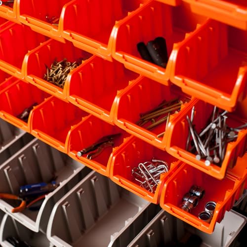 Image of TRINITY Rolling Storage Bin Rack & Parts Organizer, 7-Tier Dual-Sided Bin Cart Shelving for Shop Storage, Nut and Bolt Organizer, Garage, Warehouse, Tools & Hardware, 330Lb Max, With Wheels, Black
