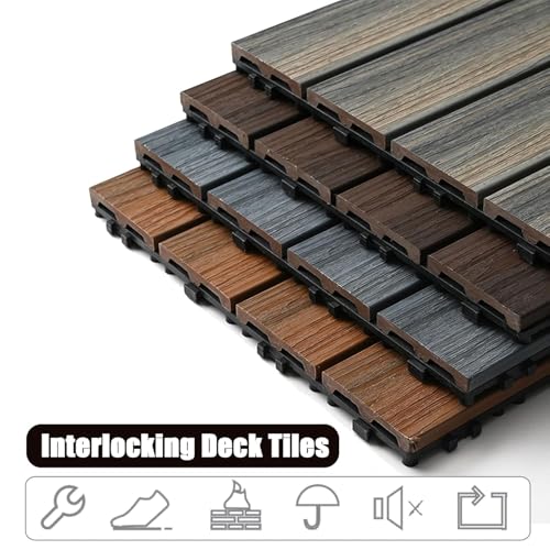 Dalles de terrasse emboîtables extérieur WPC decking composite imitation teck 11 pcs - 2