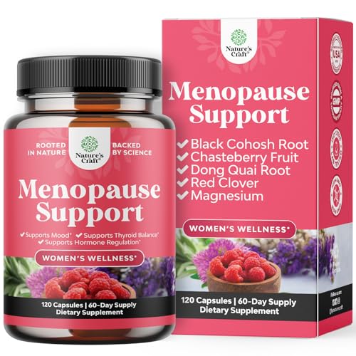 Natures Craft Complete Herbal Menopause Supplement for Women - Female Hormone Balance Capsules for Night Sweats Hot Flashes & Mood Swings with Dong Quai Chaste Berry & Black Cohosh Root - 120 Count