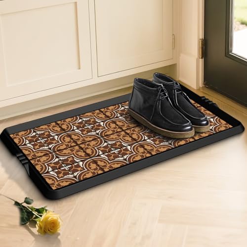 The Best Mat for Muddy Boots: Keep Your Floors Clean! 12 BEHERO Boot Tray Shoe Mat Decorative Patterned, Rubber Boot Matt Tray Indoor and Outdoor Use, 16' x27.5' Shoe Cleaning Mat Non-Slip, Shoe Storage Waterproof with Artistic Prints for Entryway(Brown)
