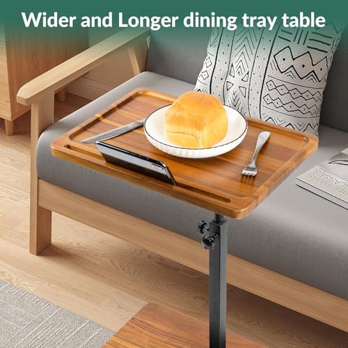 LVETOLS Großer Couchtisch aus massivem Akazienholz, höhenverstellbarer C-Tisch mit Handy- und Tablet-Schlitz, drehbare TV-Tabletts zum Essen auf Couch, Schlafzimmer oder Wohnzimmer, länglich – Bild 6
