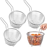 Nuanchu 4 Pieces Deep Fry Basket 7.1 Inch Round Wire Fry Basket Stainless Steel Fryer Basket with Long Handle Frying Fryer Strainer for Pot French Fries Turkey Chicken Kitchen Cooking Tools