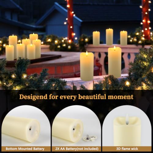 Image of Enpornk 24-Pack Flameless Candles Battery Operated Candles Pillar LED Candles with 10-Key Remote and Cycling 24 Hours Timer for Home Decor(Ivory 4 inch 5 inch 6 inch)