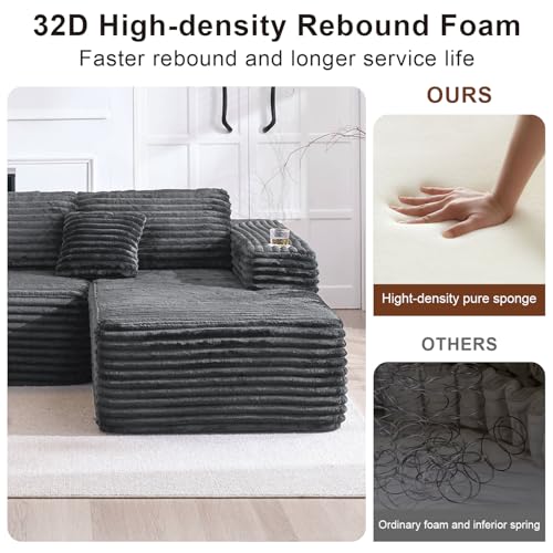 Image of 106 inch Cloud Sectional Couch with L Shape Chaise, Modern Frameless Modular Sofa with Cup Holders, Higher 17.7 inch Seat Height, 32D Pure Foam, No Assembly for Apartment (Dark Gray, Right Facing Chaise)