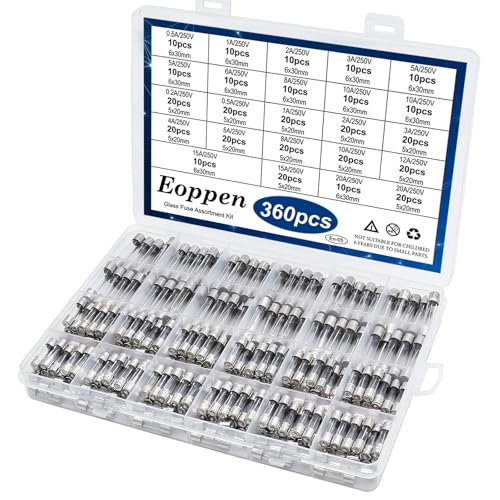 Eoppen 360pcs Fast Blow Glass Fuse Assortment Kit