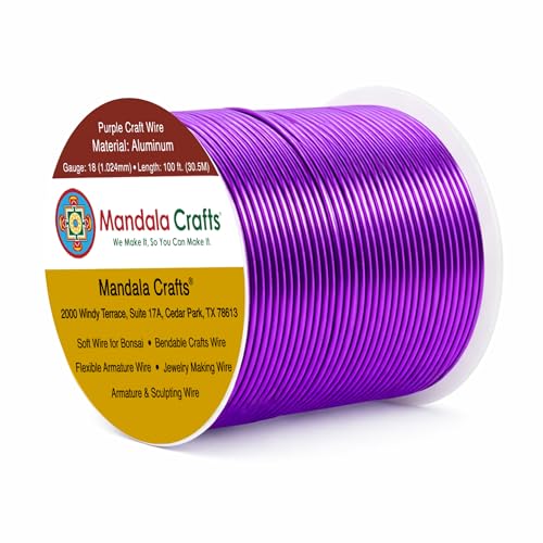Image of Mandala Crafts 18 Gauge Purple Anodized Aluminum Craft Wire, 100 FT | Colored, Flexible, Bendable, for Bonsai, Armature, Sculpting, Wire Wrapping, Jewelry Making, Weather & Tarnish Resistant