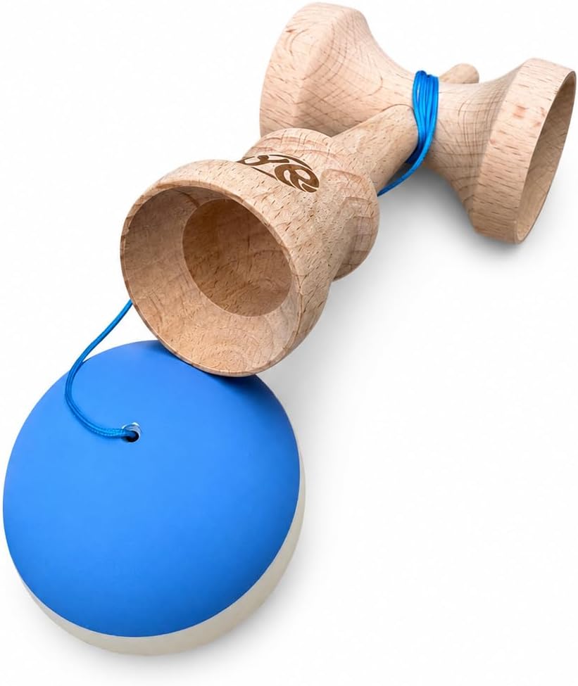Professional Competition Kendama - Beech Wood Skill Toy with Retro Stripe Ball Design, Japanese Wooden Ball and Cup Game, Hand-Eye Coordination Trainer for Kids & Adults (Ocean Breeze)