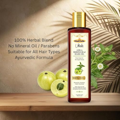 Image of Khadi Utkrisht Amla Bhringraj Hair Oil for Hair Growth & Hair Fall Control | Ayurvedic Herbal Oil for Strong, Thick & Healthy Hair | Suitable For All Hair Types- 200ML