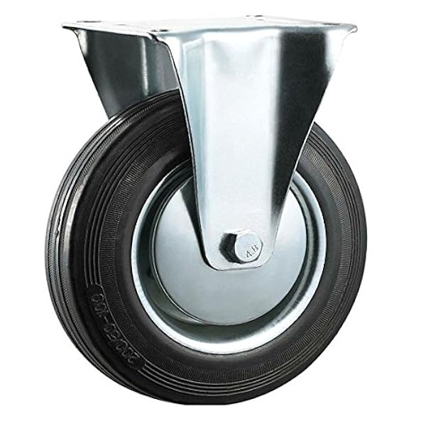 Ruedas industriales de goma negra de 125 mm, placa superior fija, ruedas resistentes por Bulldog Castors (Trolley & Equipment), máximo 500 kg por juego