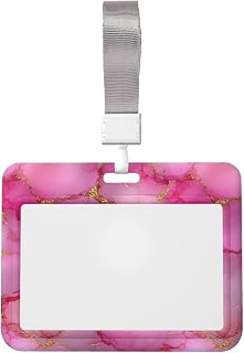 Pink Alcohol Ink Floral Sliding Id Badge Holder Hard Plastic Work Card Case Name Tag Protector for Nurses Office