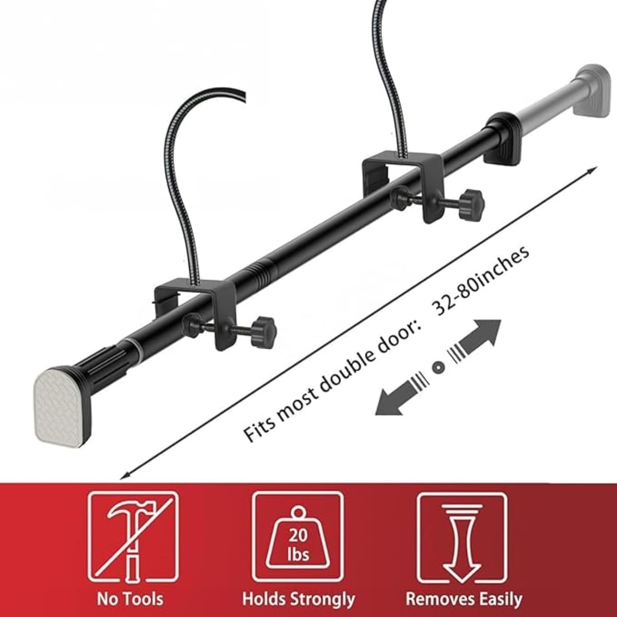 Garland Holder,Garland Hanger for Front Door,Fits 32-80 Inch Doors, Adjustable&Multi-Functional, for Front Door Christmas Wreaths&Light Strings,No Screws, Drilling,Glue-Damage-Free (Large-32"-80")