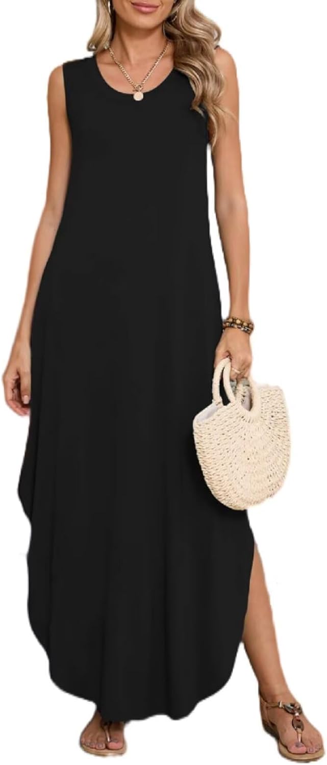 BELAROI Womens Plus Size Maxi Dress Sundress Summer Casual Sleeveless Scoop Neck Pockets Beach Swimsuit Coverup Loose Outfits