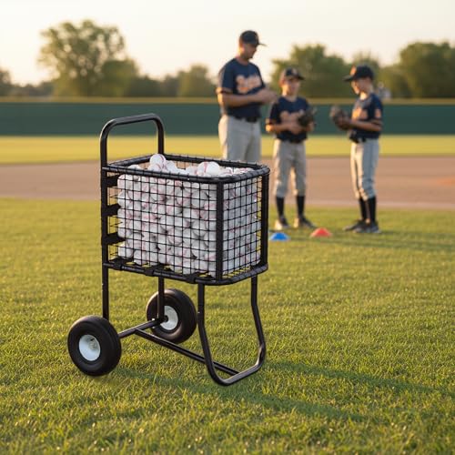 BERPET Baseball Cart with 10" Wheels - Large Capacity Ball Holder for Batting Cage & BP, Portable Softball Caddy Holds 300 Baseballs/150 Softballs, Heavy Duty Storage with Anti-Sag Strap (Black) by BERPET - Image 7