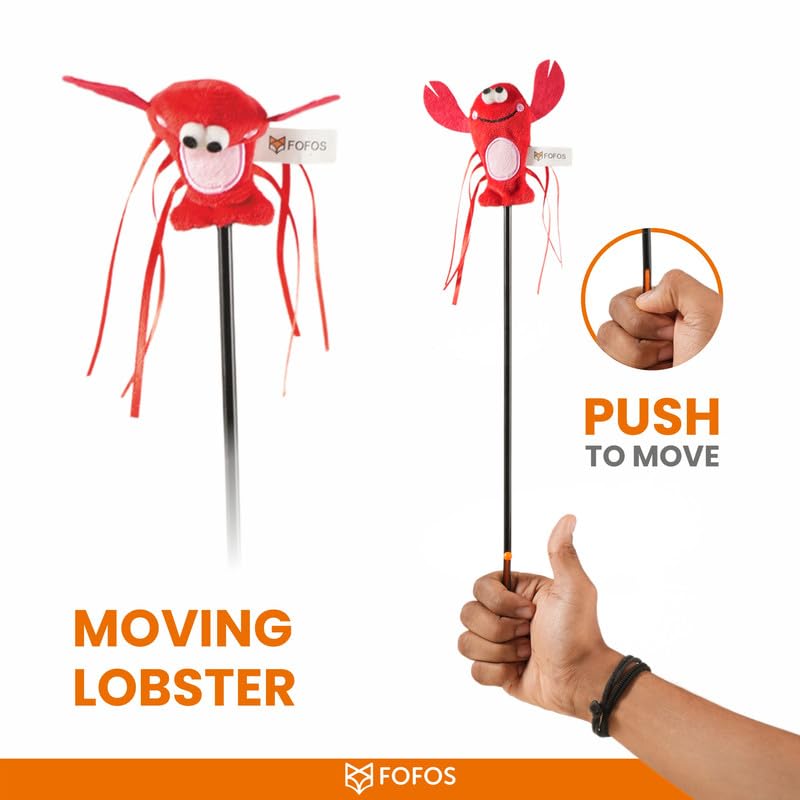 Image of BarkButler x FOFOS Moving Lobster Wand - Interactive Cat Teaser Toys with Catnip - Cat Toy Set - Red
