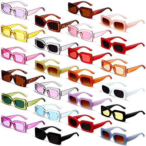 24 Pairs Sunglasses Retro for Women, Small Rectangle Square Glasses 90s Vintage Sunglasses Trendy Chunky Glasses