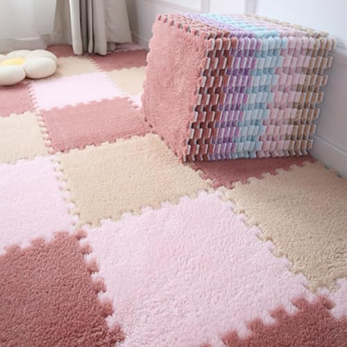 15 PCS Foam Floor Tiles Plush Foam Floor Mat EVA Foam Square Interlocking Carpet Tiles with Border Soft Fluffy Tiles Anti Slip Jigsaws Flooring Playmats Protective Flooring ?12x12x0.4inch?