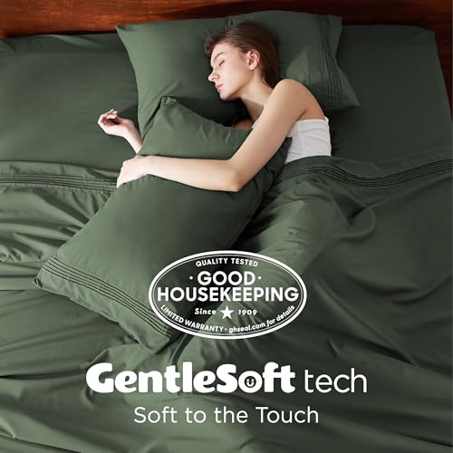 Image of Bedsure Twin XL Sheets Dorm Bedding, GentleSoft Breathable Extra Long Twin Sheets & Pillowcases, Moisture Wicking Cooling, Deep Pocket Fits Mattress Up to 21 Inches Thick, Olive Green