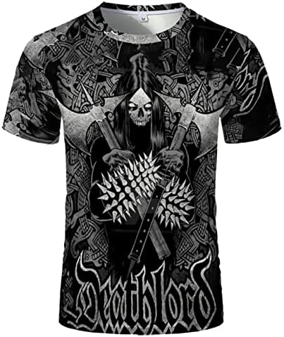 T-Shirt Uomo Vichinga 3D – Maniche Corte, Stampa Teschio E Tatuaggio Norreno – Morbida In Poliestere