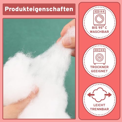 EVE Textile® 1 kg Füllwatte für Kissen Flauschiges Füllmaterial & Stopfmaterial Kissenfüllung, Bastelwatte, Stoff Füllung für Kissen, Stofftiere & Kuscheltiere Öko-Tex 100 Zertifiziert