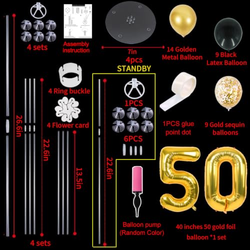 Image of TONIFUL 4 Set Black Gold 50 Balloon Stand Balloon Centerpieces for Table