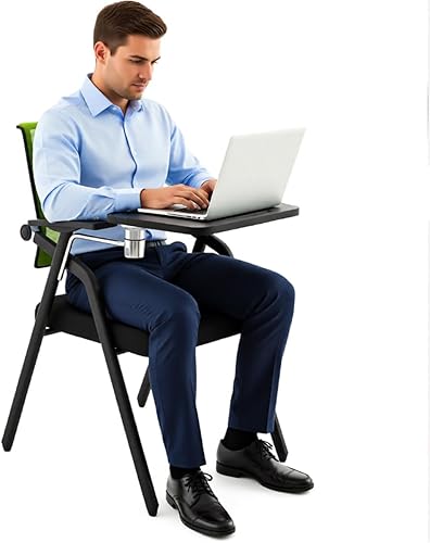 Sillas de oficina plegables con respaldo de malla, sillas apilables para sala de conferencias con almohadilla de escritura, silla de sala de
