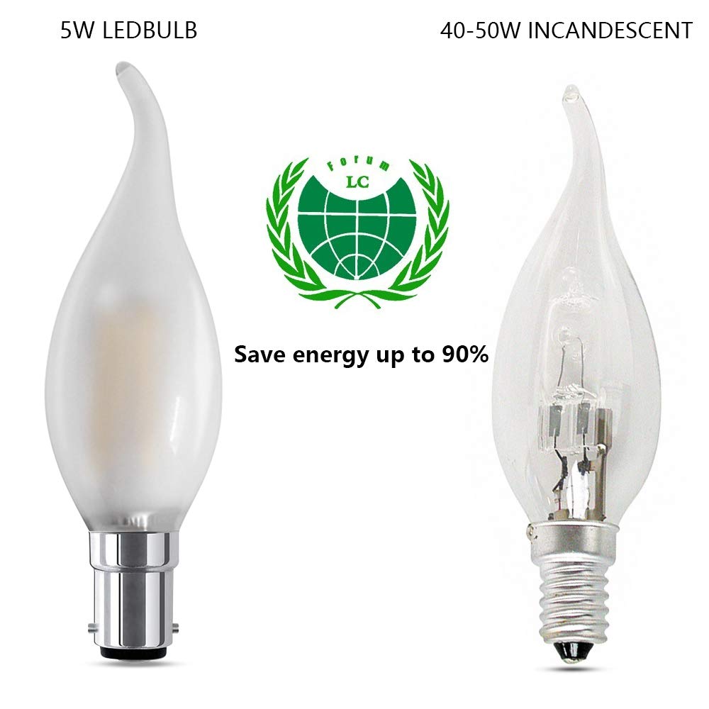 Pack de 10 bombillas B15 SBC con casquillo de bayoneta pequeño, B15d bombillas LED regulables con filamento, C35 luz blanca cálida suave, 2700K punta curvada de cristal esmerilado, ahorro de energía