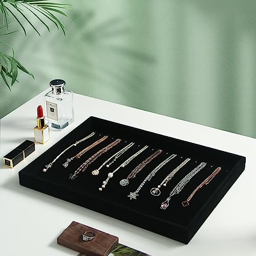 Image of Coward Set of 2 Black Velvet Stackable Necklace Holder Organizer Tray Velvet Necklace Display Stand for Selling Jewelry Box Case for Storage (necklace+necklace)
