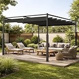 pergola 3x3 legno Tettuccio parasole regolabile individualmente per ogni posizione del sole. Con l'innovativo sistema a binari, il tetto della pergola può essere aperto e chiuso in modo continuo. Regola perfettamente il livello di sole e ombra nel tuo spazio esterno durante il giorno, sia al mattino, a pranzo o alla sera. Goditi il comfort flessibile sulla tua terrazza, in giardino o in piscina.