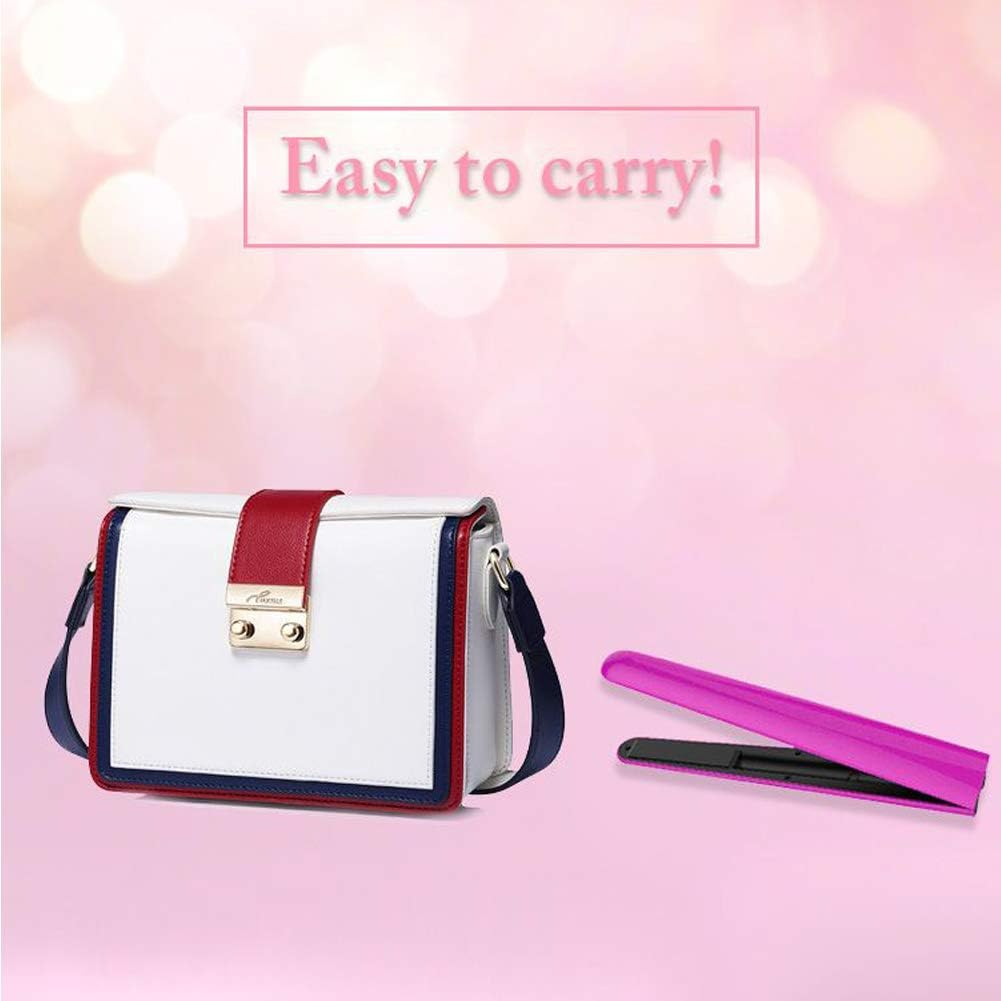 Cordless Mini Travel Titanium Ion Plates Hair Straightener Ceramic Tourmaline Ionic Flat Iron for Women Men Kids Rose Pink
