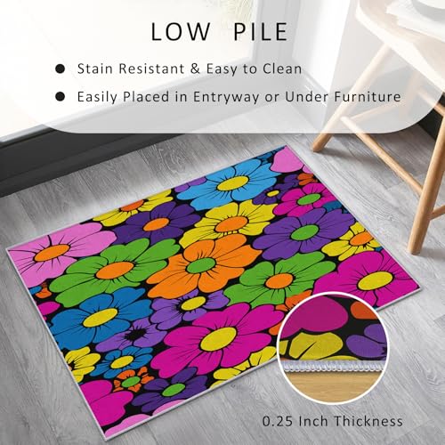 Tapete Hippie Retro Floral 6x9 70s Antideslizante Lavable miniatura 5