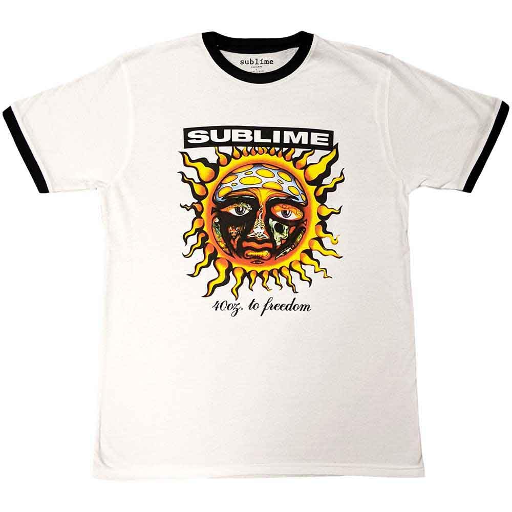 Rock Off officially licensed products Sublime Ringer T Shirt 40Oz to Freedom Band Logo Nouveau Officiel Unisex Blanc Size XL