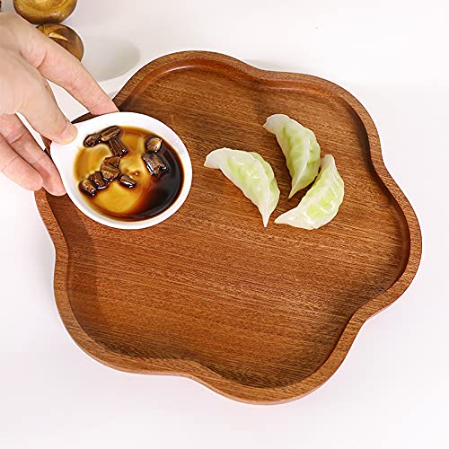 SDLCC 花瓣形状木餐盘 乌檀木托盘 水果面包 小盘子家用木盘 木质点心盘 中号1只装 20cm