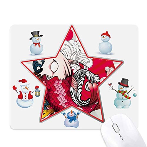Tapis de souris imprimé Koï japonais et bonhomme de neige Noël pour bureau de gamer