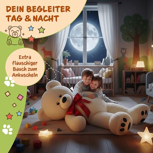 monzana® Teddybär L - XXXL 50-175cm Weiches Fell Schleife Tatzendruck Geschenk Plüschtier Kuscheltier Stofftier Riesen Teddy Bär