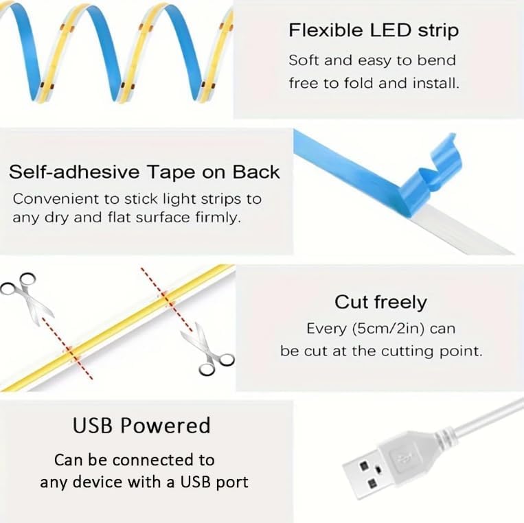 Tira LED flexible blanca natural USB 1M con atenuador táctil miniatura 3