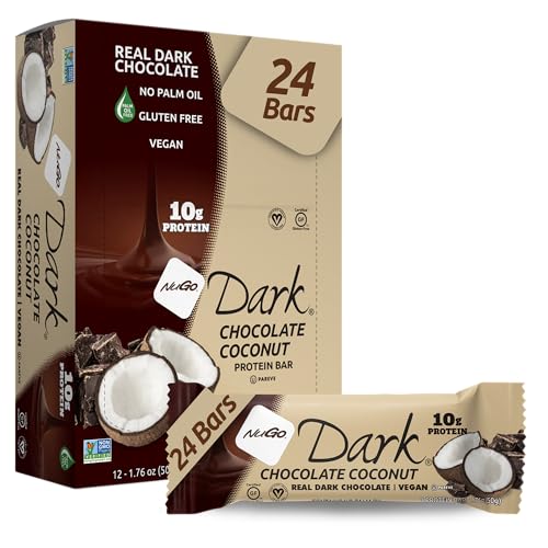 Image of NuGo Dark Chocolate Coconut, 10g Protein Bar, Vegan, Gluten Free, Non-GMO, Kosher Pareve, 24 Count