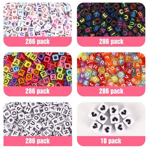 Image of Quefe 1440pcs Acrylic Letter Beads Multicolored Cube Sorted Alphabet Beads for Jewelry Making, Bracelets, Necklaces, Key Chains 5 Colors (6 x 6mm)
