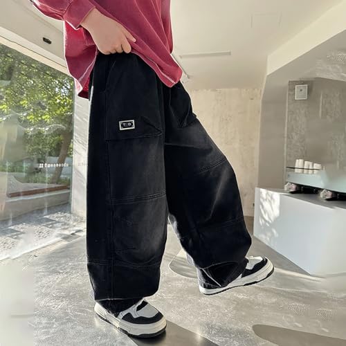 Boys Baggy Jeans Teen Casual Straight Wide Leg Cargo Jeans Y2K Loose Elastic Waist Denim Pants Trousers with Pockets4