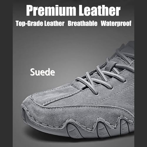 Italian Handmade Suede High Boots, Beck Shoes Men Waterproof Suede Casual Sneakers Outdoor Non-Slip Breathable Barefoot Ankle Boots for Hiking, Driving(Gray,US 5.5)3