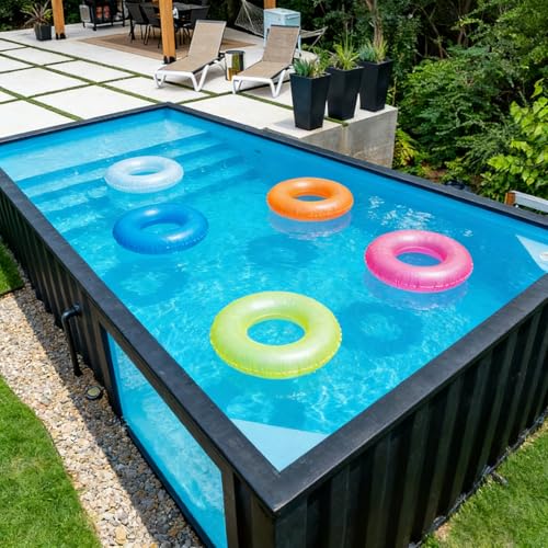 Piscina moderna sobre el suelo, contenedor de fibra de vidrio con marco de acero, piscina de lujo en el patio trasero para vida al aire libre