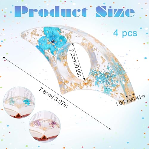 Jeffdad Book Page Holder, 4 PCS Dried Flower Resin Transparent Bookmark Handmade Dried Flower Book Opener Holder Thumb - Image 2