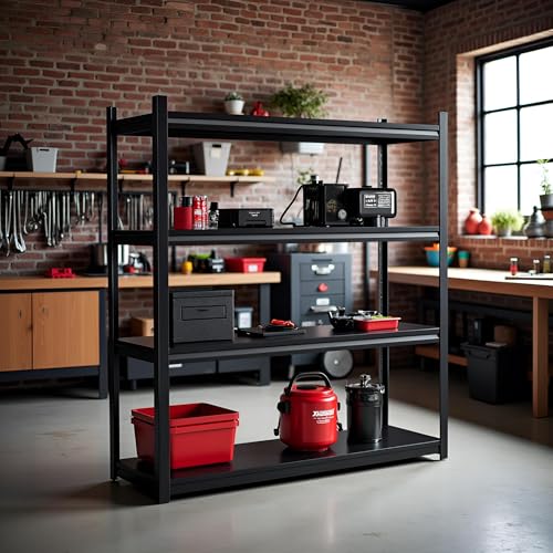 Image of Metal Garage Shelving Unit, Heavy Duty 4-Tier Adjustable Storage Rack, Steel Shelving,2500 lbs Capacity, Industrial Shelves for Heavy Tools and Equipment (4-Tier 54 inch H x 40 inch W x 14 inch D)