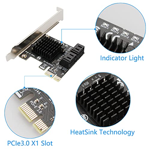 Image of SATA Card PCIE 3.0, 4 Port with 4 Cables, Controller Expansion Card with Low Profile Bracket, Non-Raid, Boot as System Disk, Support 4 SATA 3.0 Devices